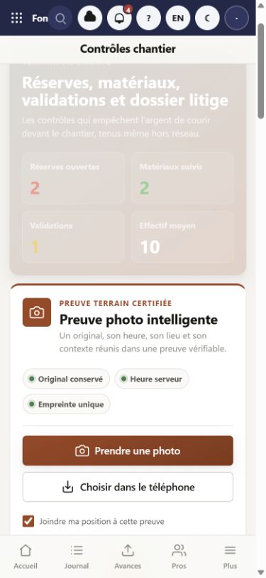 Écran mobile de suivi photo dans Sikabâti